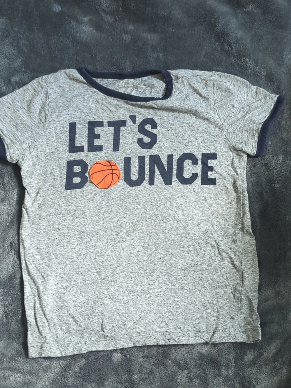 Gymboree Grey Ringer Tee with Navy Text and Orange Basketball